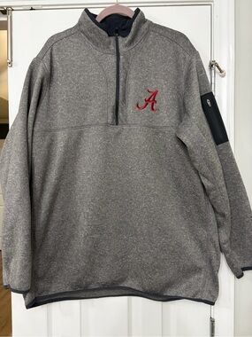 Gray 1/4-Zip Sweater with Red 'A' Embroidery - Men Antigua Alabama